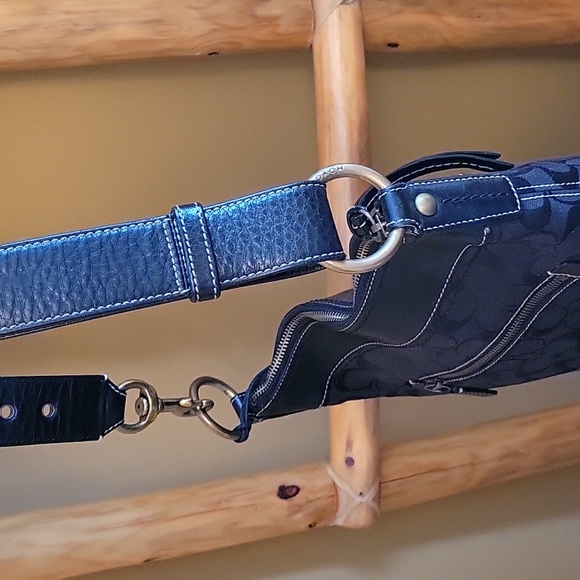 COACH BLACK CANVAS LEATHER C LOGO ADJUSTABLE STRAP CROSSBODY SATCHEL BRASS - Picture 5 of 9